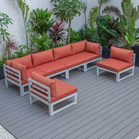 LEISUREMOD Chelsea 6-Piece Patio Sectional Weathered Grey Aluminum With Orange Cushions CSWGR-6OR